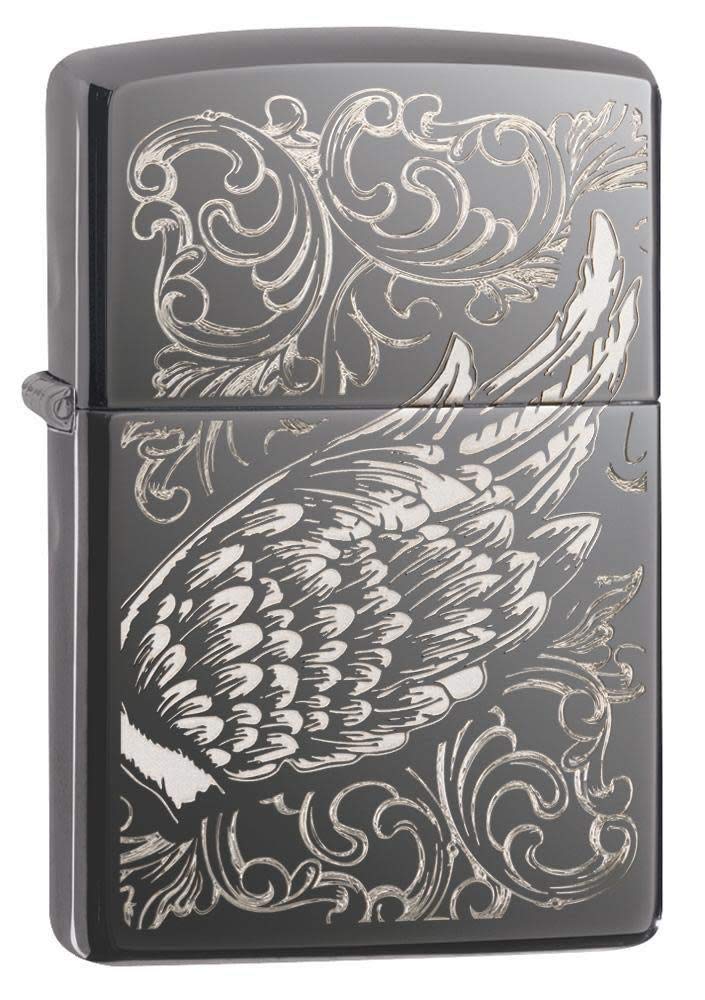 Zippo - Filigree Flame and Wings, Black Ice - Sturmfeuerzeug, befüllbar, in hochwertiger Geschenkbox