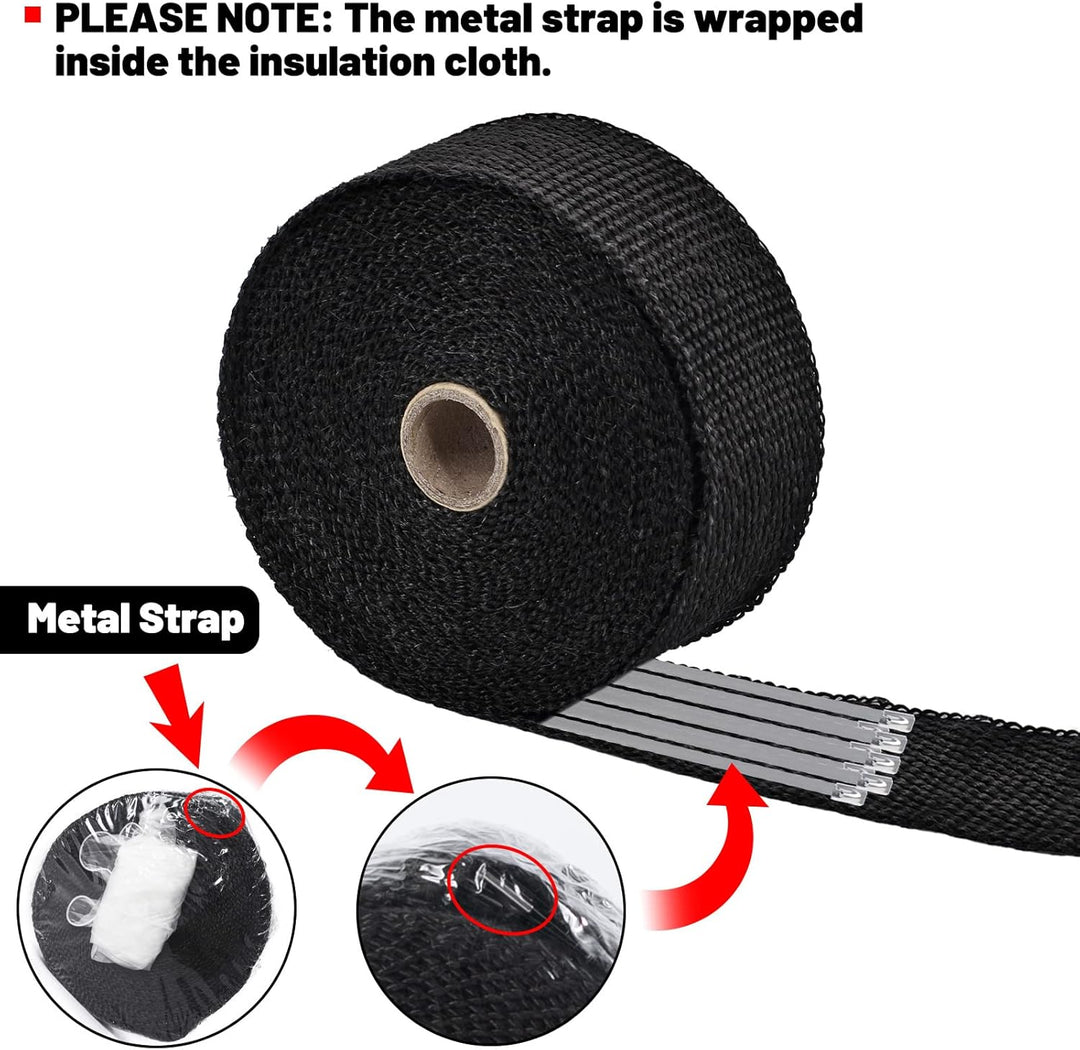 SOMLAW Hitzeschutzband 15M, Basaltfaser Hitzeschutzband Auspuff mit 15 Kabelbinder und Handschuhe, A
