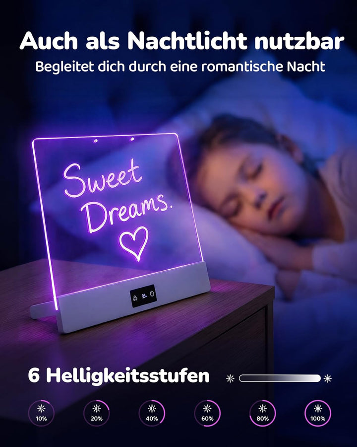 KOKODI LED Zeichenbrett für Kinder: Kreative, wiederaufladbare Neonlicht Maltafel 30x26cm Acryl Noti