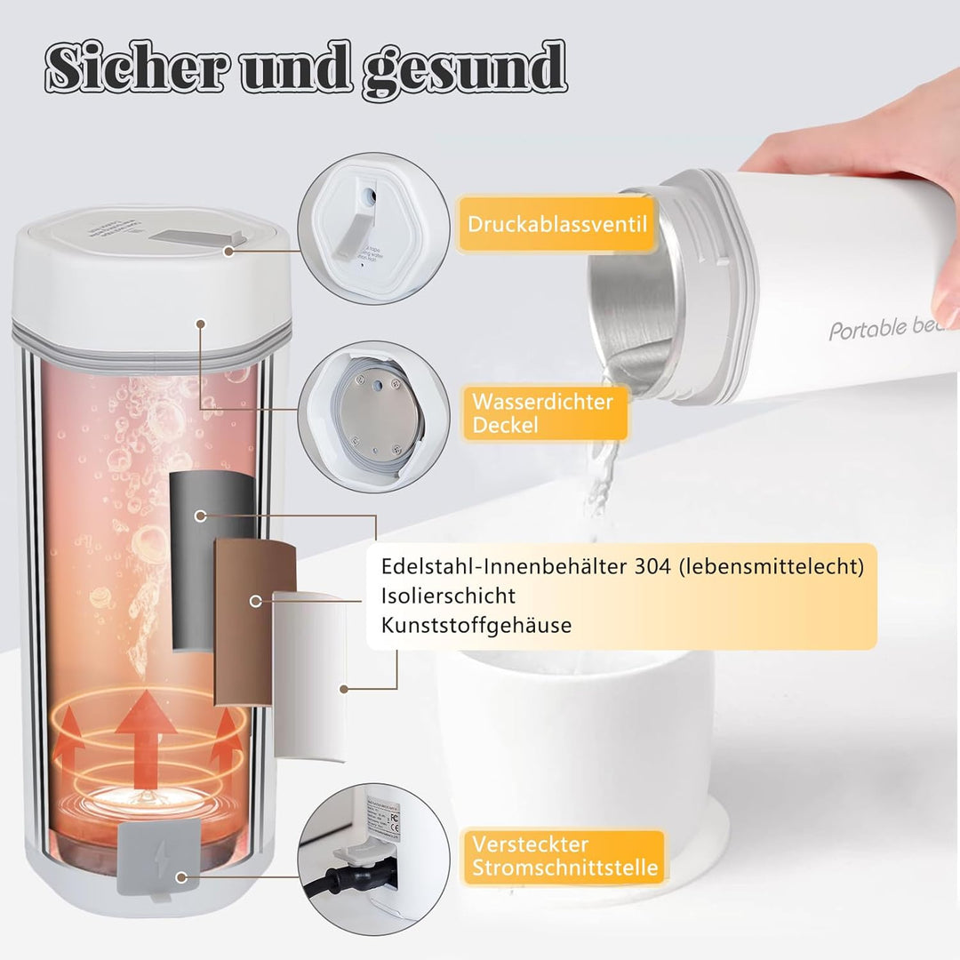 Reise Wasserkocher Klein, 100-240V Universal 350ML Tragbarer Wasserkocher Mini Wassertasse, Edelstah