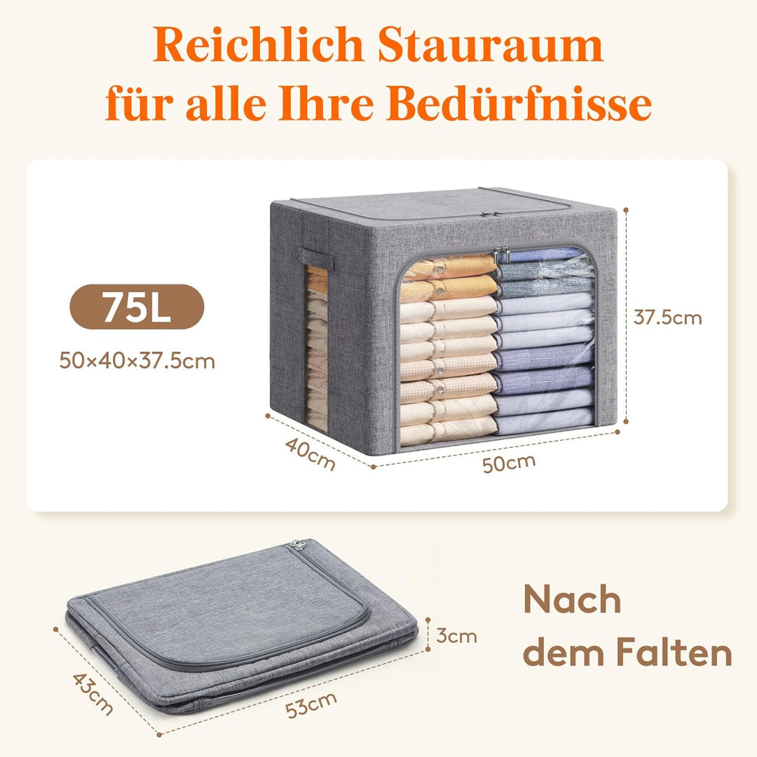 Lifewit 75L Aufbewahrungsbox mit Deckel, Kleidung Aufbewahrung, Faltbare Kleideraufbewahrung mit Met