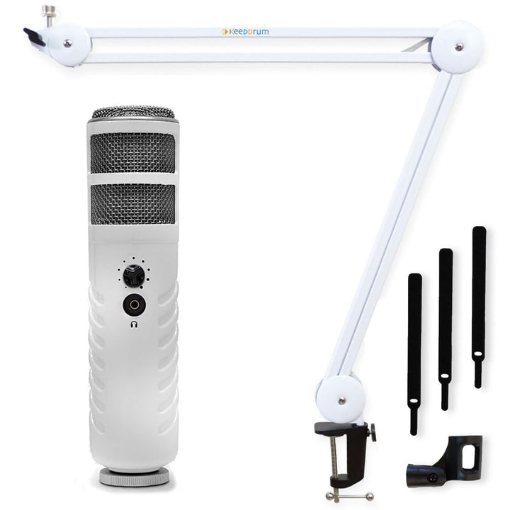 Rode Podcaster USB -Mikrofon + keepdrum MS138 Gelenkarm-Stativ Weiss