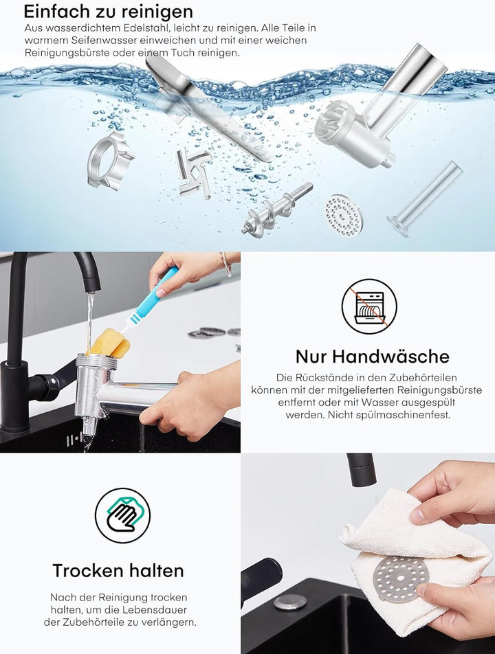 FOHERE Edelstahl Fleischwolf Aufsatz für Kitchenaid Zubehör, Standmixer, Fleischwolf Zubehör Inklusi