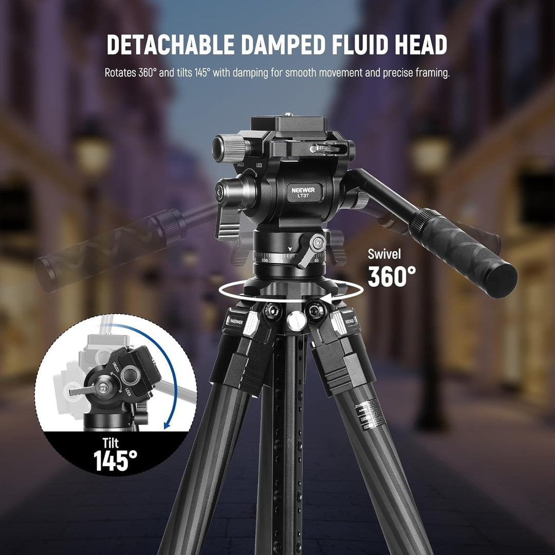 NEEWER 60,4" Reisestativ aus Carbonfaser mit abnehmbarem gedämpftem Fluidkopf, leichtes Video Kamera