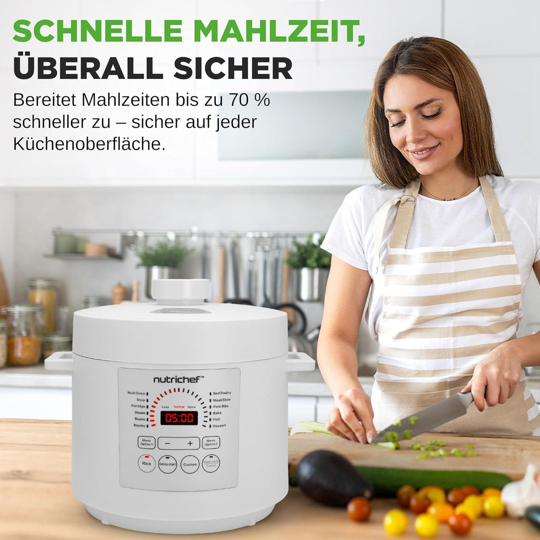 NutriChef Multikocher 5,7 L Elektrischer Schnellkochtopf, 12 Programme, Digitaler Druckkocher mit LC