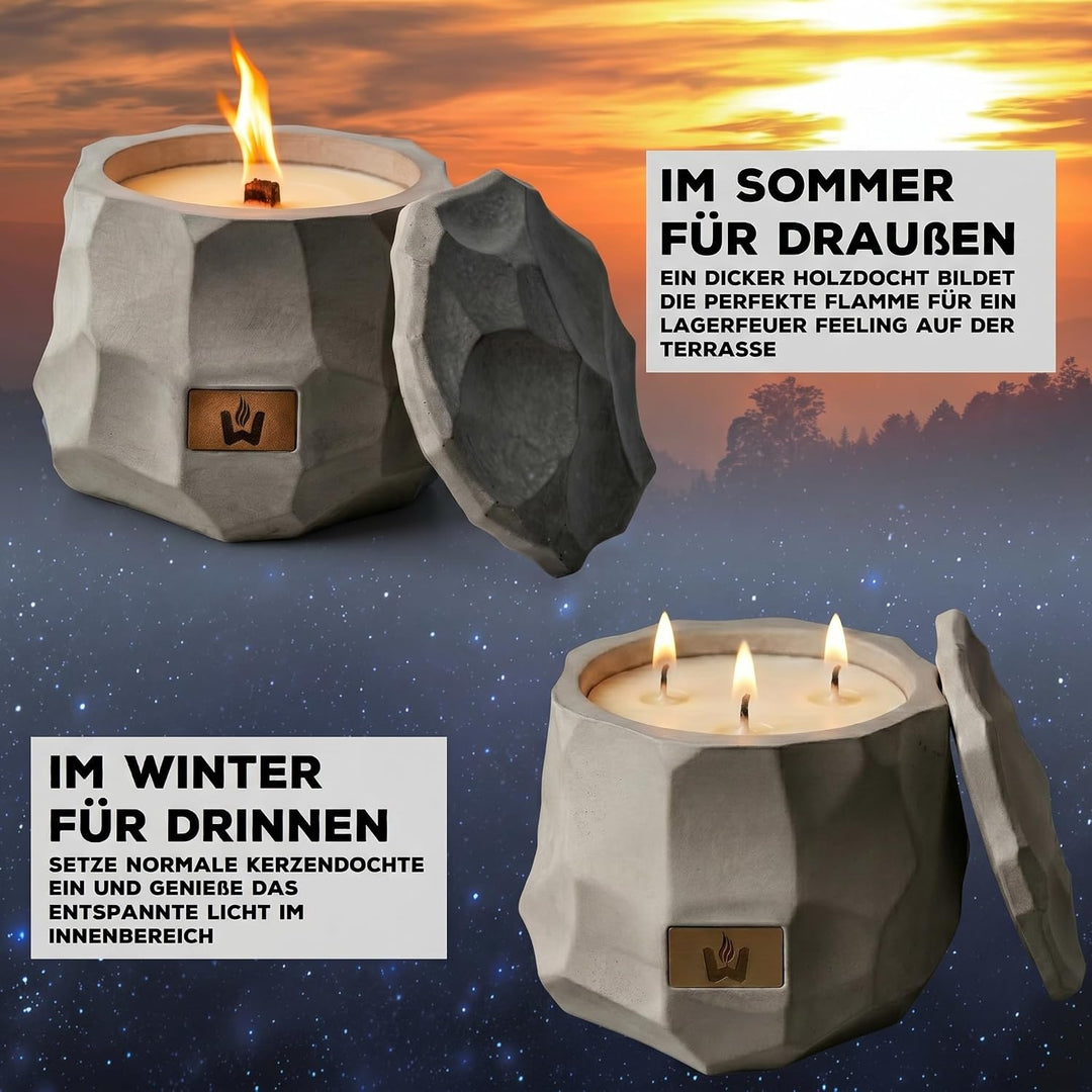 Flamestone Wachsfresser mit Dauerdocht | aus Beton made in germany | Ø16cm Outdoor Tischfeuer | Wied