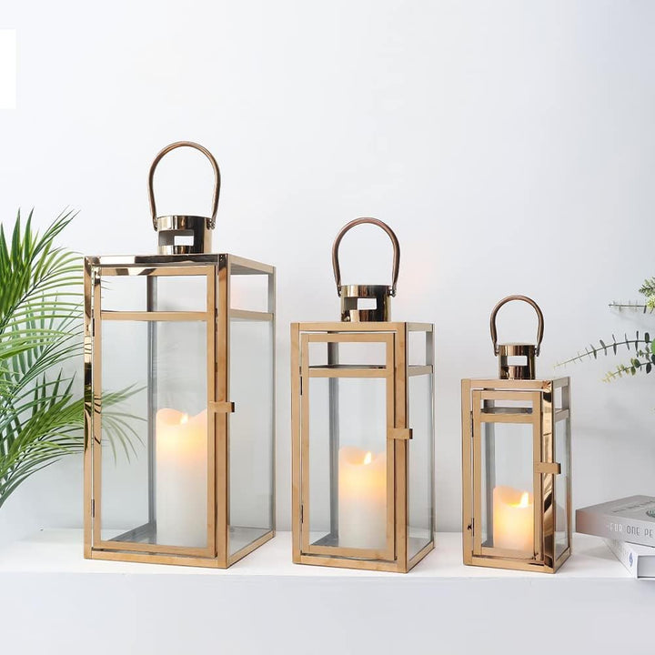 TRIROCKS 3er-Set Kerzenlaterne aus Edelstahl 48 cm & 38 cm & 30 cm hoch Kerzenhalter aus Metall mit