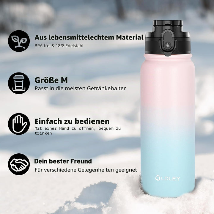OLDLEY 600ml/20oz Edelstahl-Wasserflasche, Doppelwandige Vakuumflasche, Hält Getränke Heiss und Kalt