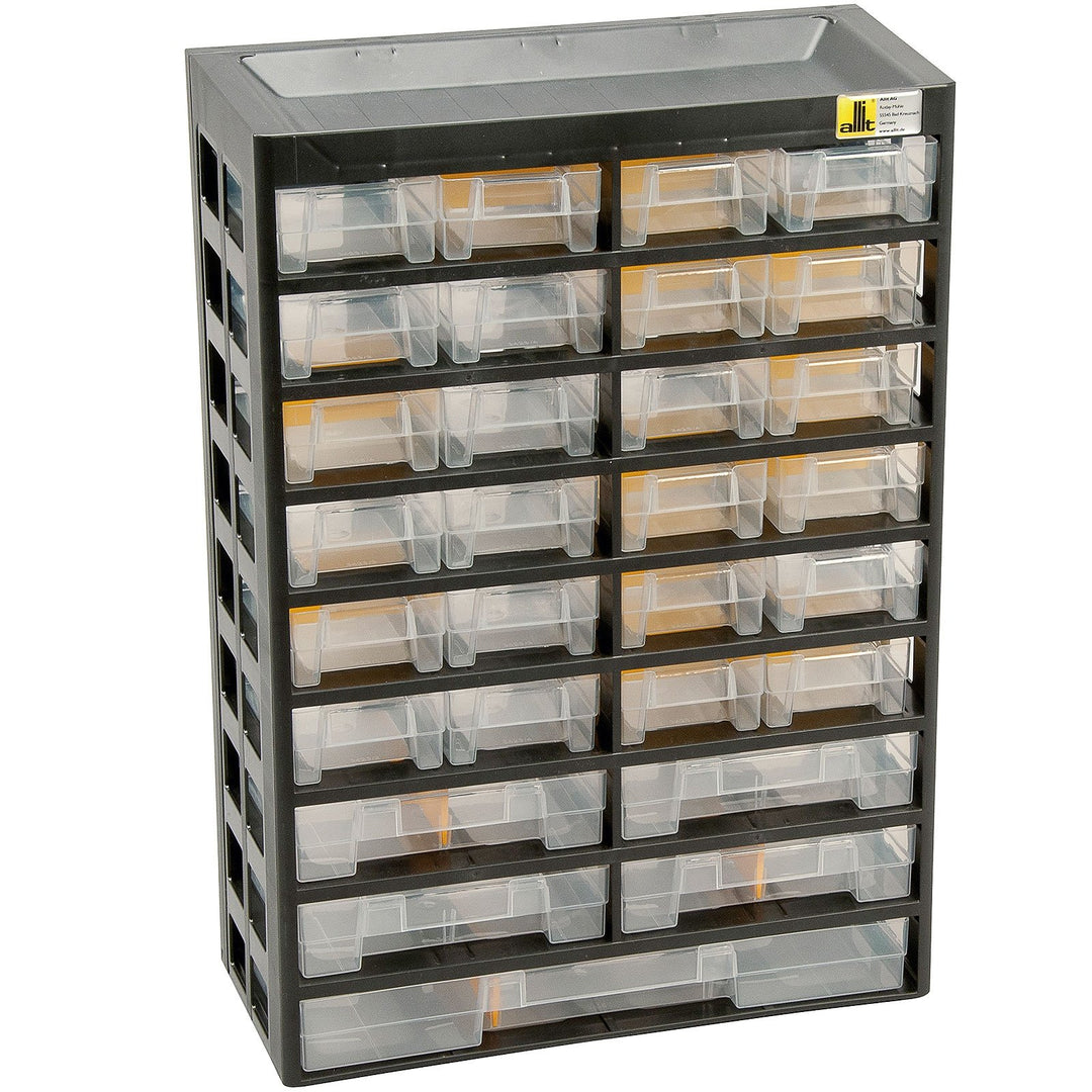 Allit Kleinteilemagazin VarioPlus Basic 47 schwarz, gelb, Sortierkasten 458100 29 Schubladen, 18 Tre