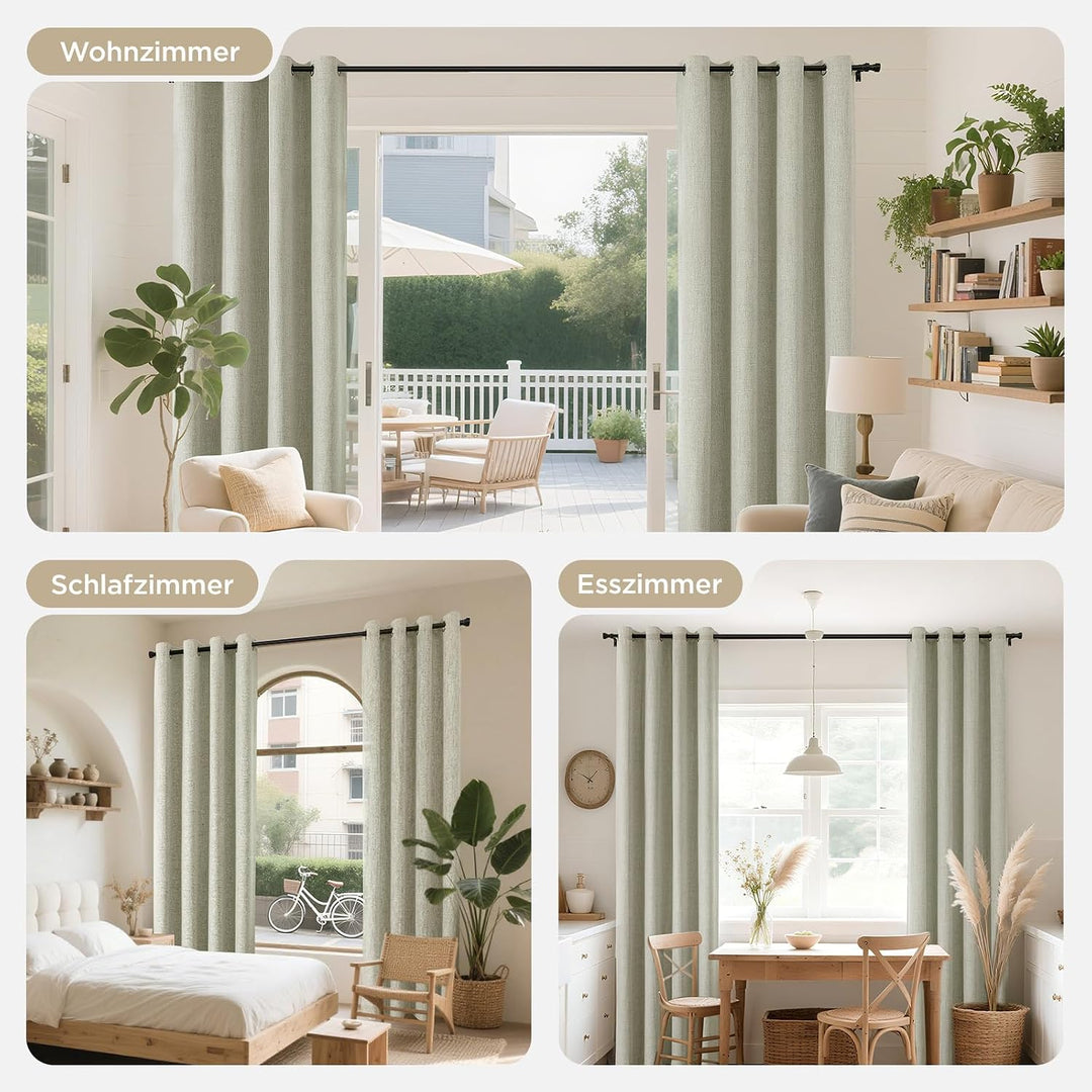 Joydeco 100% Blickdichte Vorhänge mit Ösen Gardinen Leinenoptik 2 Stück, Verdunkelungsvorhang Leinen