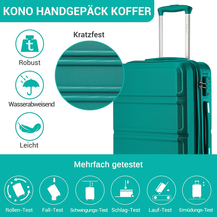 KONO Koffer Trolley Reisekoffer aus ABS+PC – Leichter Hartschalenkoffer mit 4 Zwillingsrollen und TS