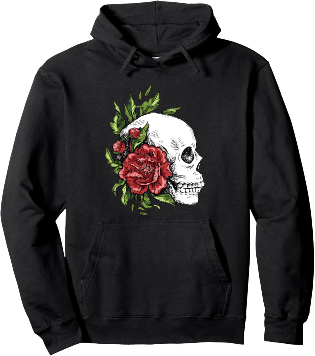 Skull Roses Flowers Floral Gothic Dark Goth Emo Death Metal Pullover Hoodie