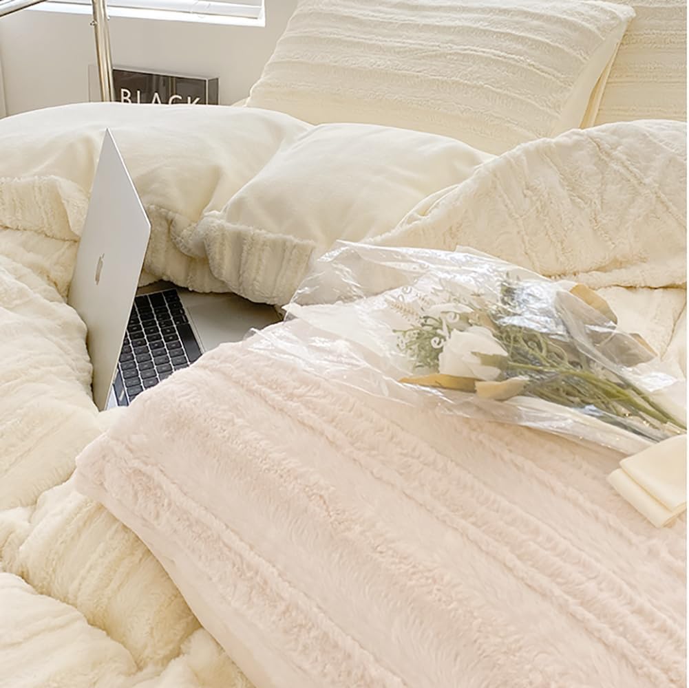 AShanlan Plüsch Bettwäsche 135x200 4teilig Winter Warme Flauschig Cashmere Touch Bettbezug Teddy Fle