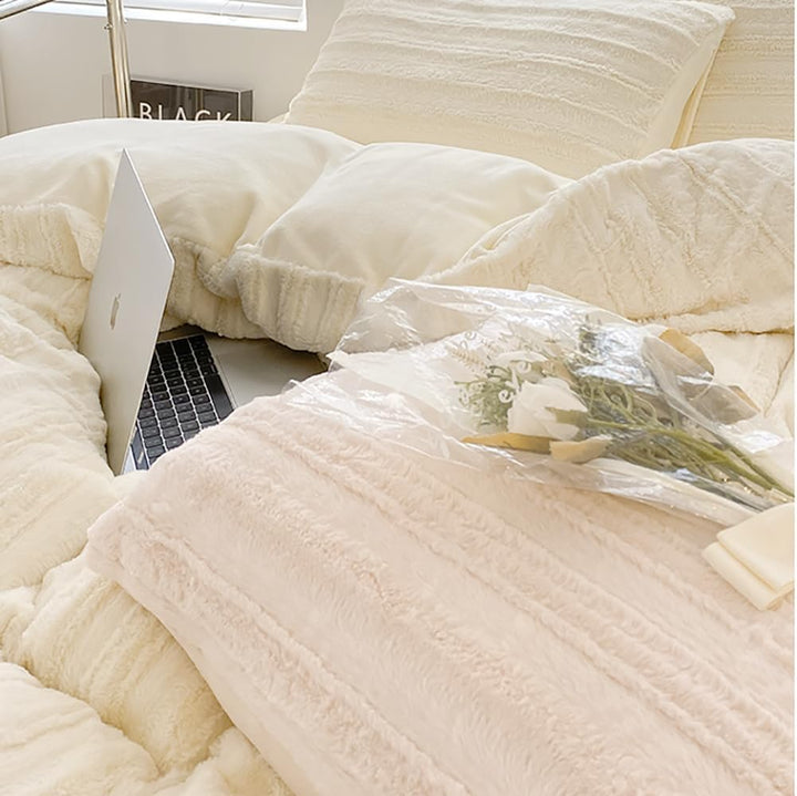 AShanlan Plüsch Bettwäsche 135x200 4teilig Winter Warme Flauschig Cashmere Touch Bettbezug Teddy Fle