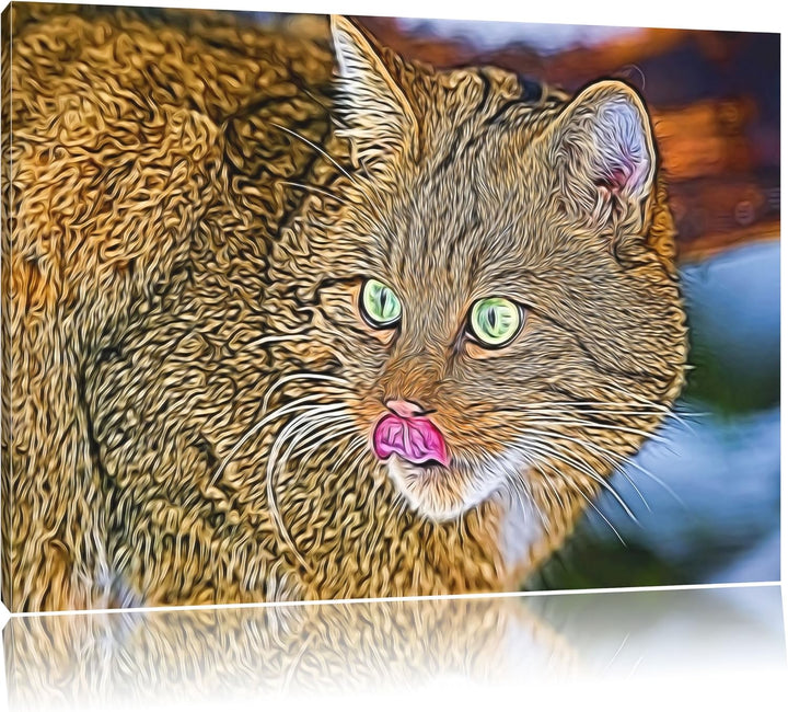 schöne Manul in Schneelandschaft Deluxe Format: 100x70 cm auf Leinwand, XXL riesige Bilder fertig ge