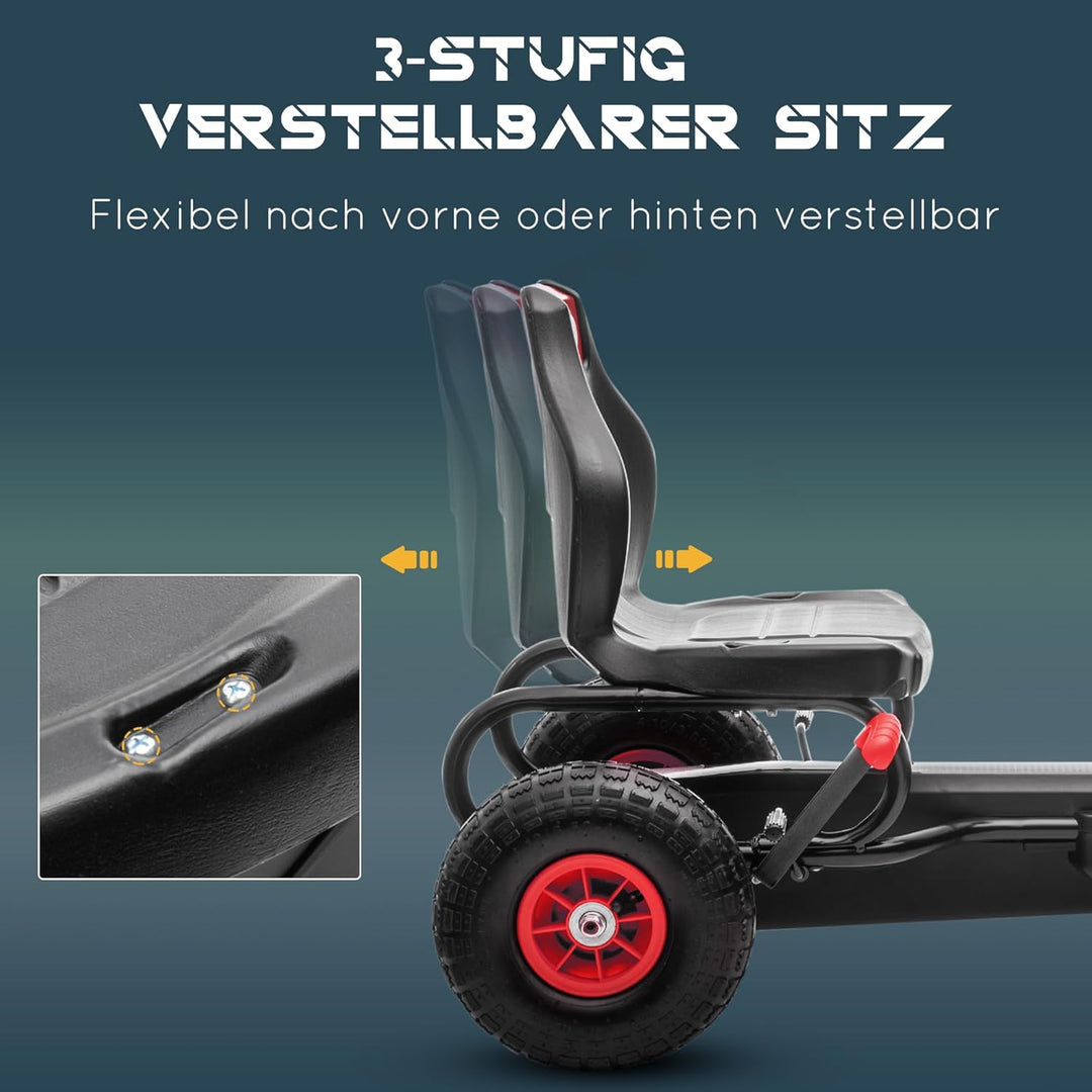 HOMCOM Gokart, Kinderfahrzeug mit 3-stufigen verstellbarem Sitz, Tretfahrzeug mit Gummireifen, Pedal