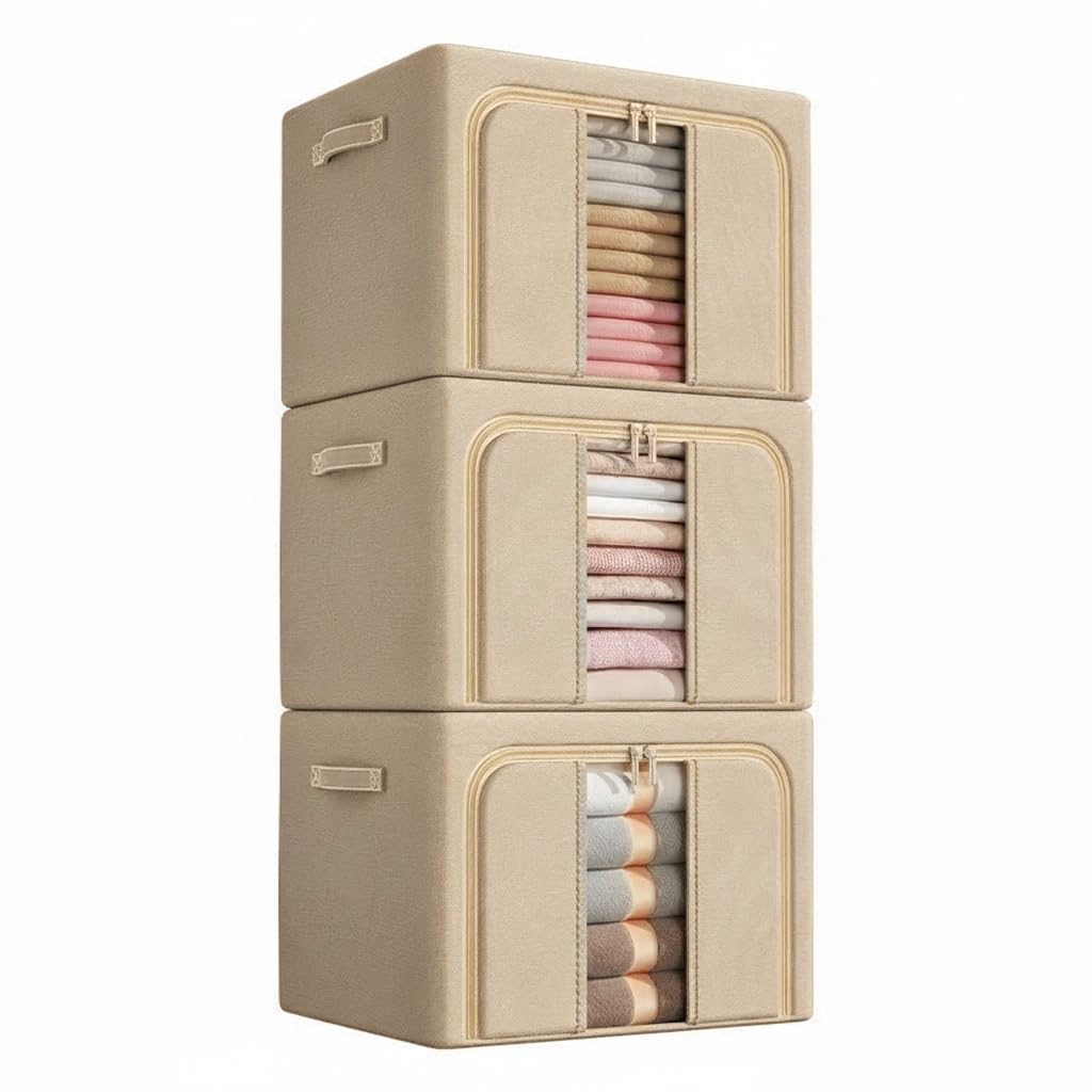Generisch Aufbewahrungsbox faltbar 60L mit Fenster – Kleidung Organizer, Ordnungsbox Kleiderschrank,