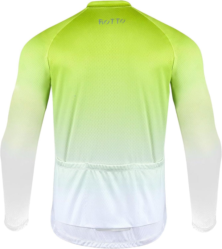 ROTTO Herren Radtrikot Fahrradtrikot Langarm Rennrad Trikot Farbverlauf Reihe D1 Leuchtendes Grün-we