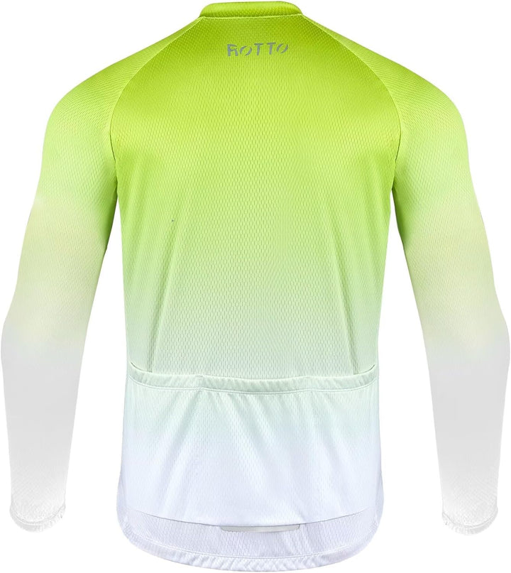 ROTTO Herren Radtrikot Fahrradtrikot Langarm Rennrad Trikot Farbverlauf Reihe L D1 Leuchtendes Grün-