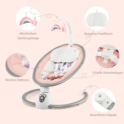 COSTWAY Elektrische Babywippe, Babyschaukel mit 5 Schaukelstufen, 3-Stufen-Timer-Funktion, 5-Punkt-S