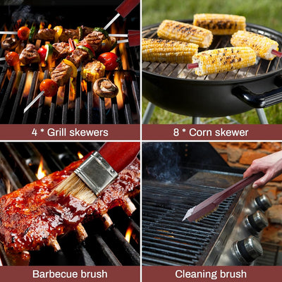 18 Stück Grillzubehör Grillbesteck Set mit Grillbürste，Grillzange Lang，Grillset aus Edelstahl mit Al