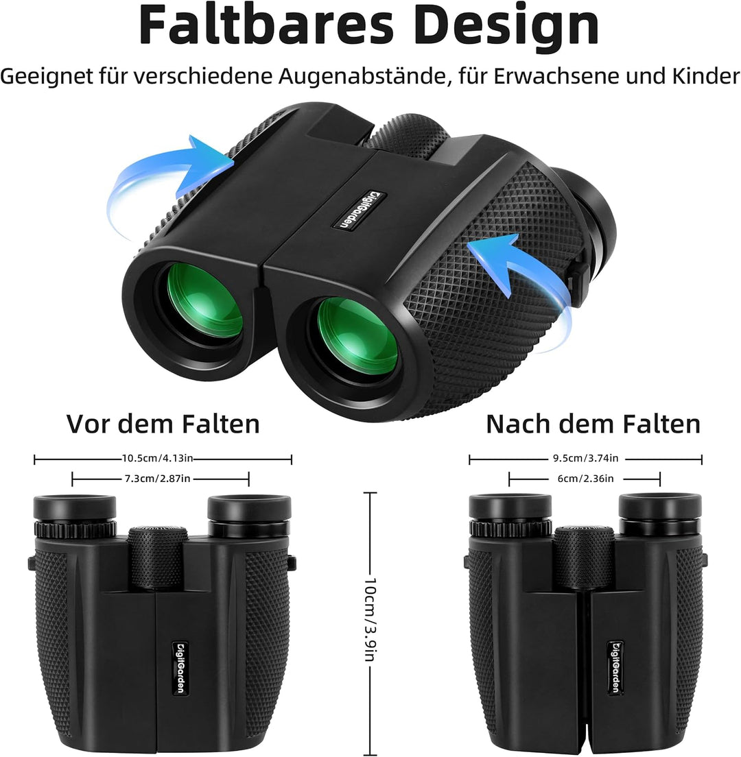 12x25 Fernglas für Erwachsene und Kinder – Kompakt & Leicht, Faltbares Mini-Fernglas mit BAK4 Prisma