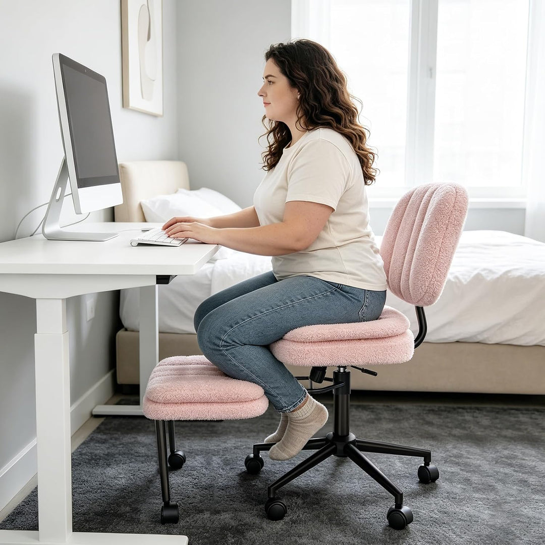 Bürostuhl Schreibtischstuhl Schneidersitz Stuhl, Kunstlammfell Ergonomischer Meditationsstuhl mit Ve