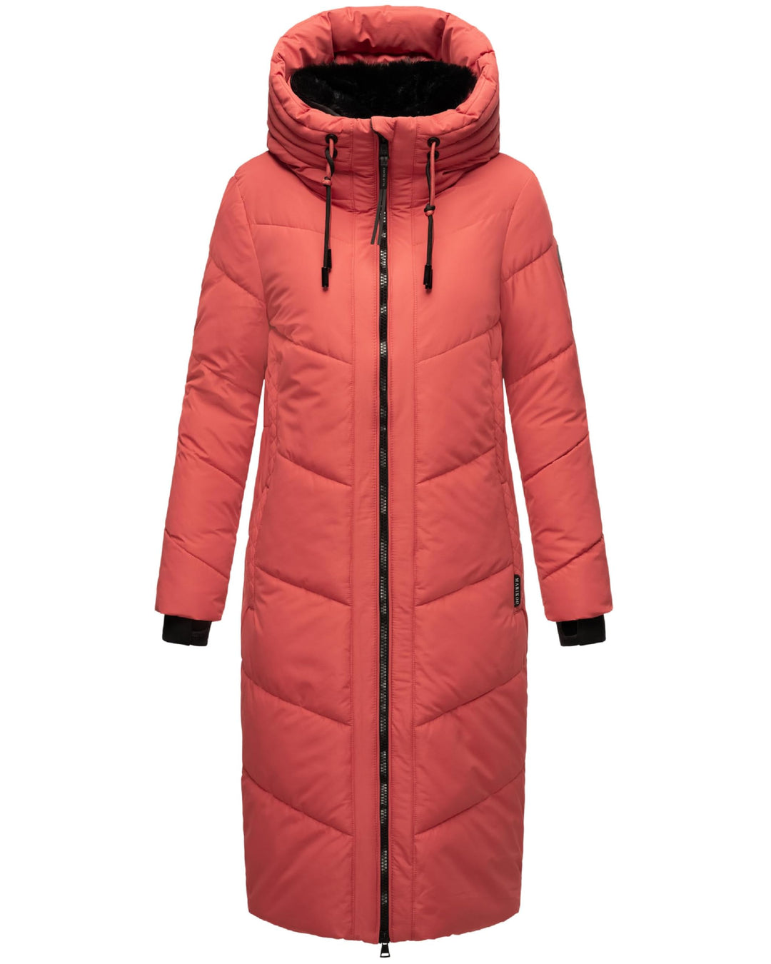 MARIKOO Damen Wintermantel Warmer Steppmantel lang mit Kapuze und abnehmbarem Kunstfellkragen Nadare
