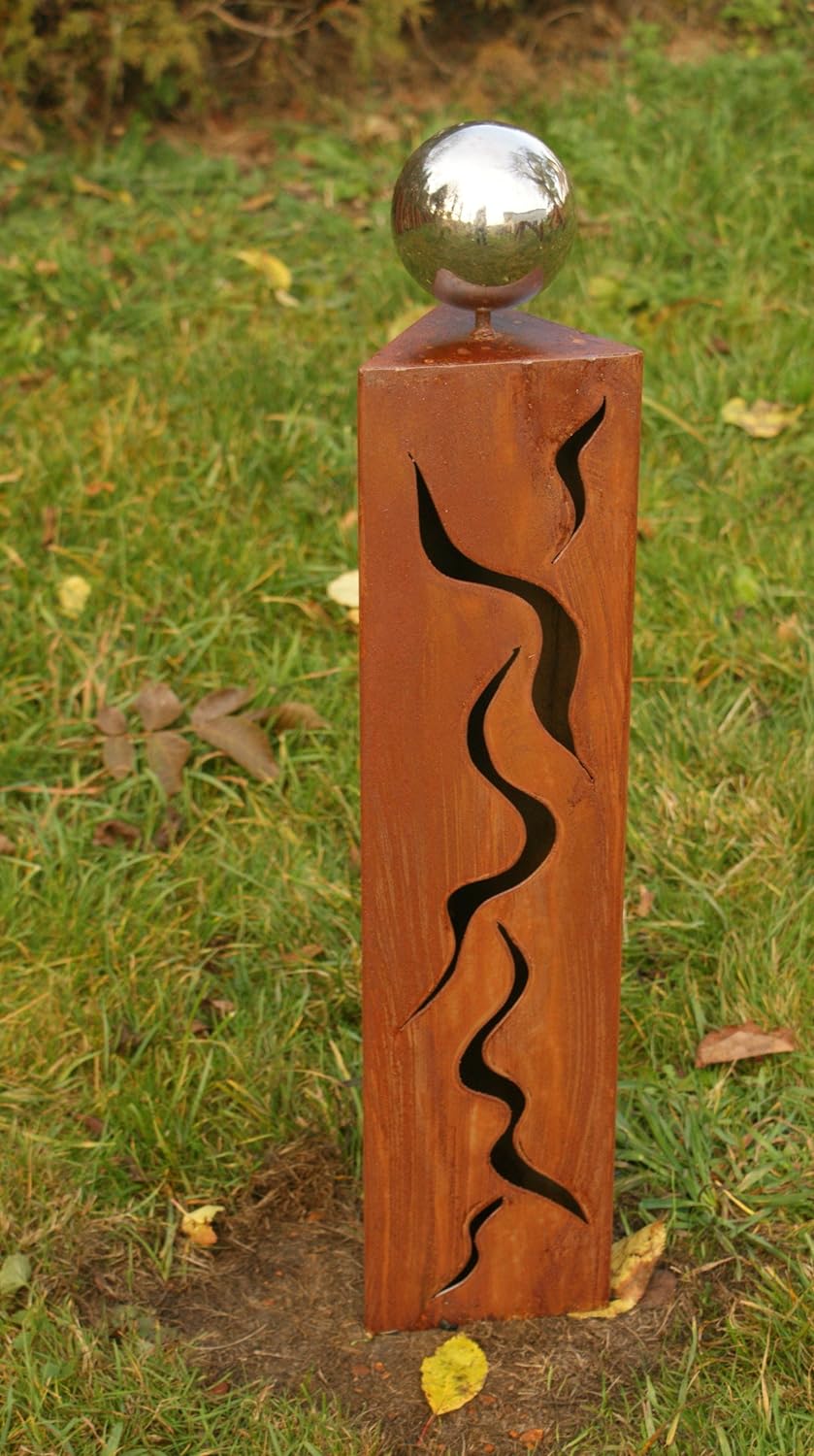 Gartendeko Rostsäulen 60cm mit Muster Edelstahlkugel