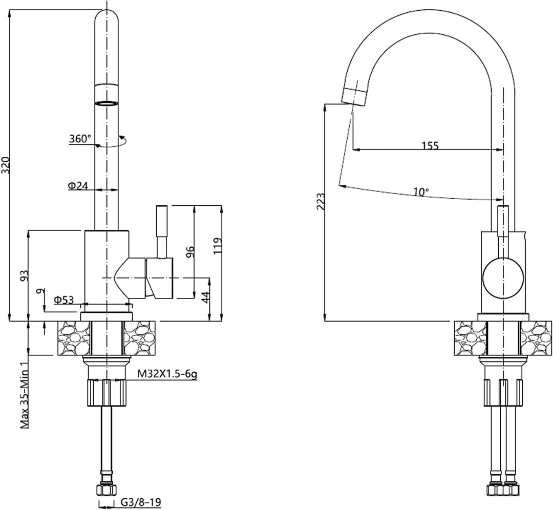 VBChome Spülbecken mit Armatur 60 x 44 cm Einzelbecken Schwarz Granit Rechteckig Reversibel Einbausp