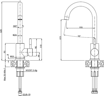 VBChome Einbauspüle mit Armatur 58x48 Leinenstruktur Links Edelstahl Küchenspüle Spüle Ablagefläche