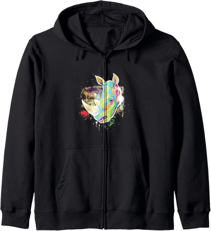 Rhinozerus Porträt Lustiges Geschenk Fun Kapuzenjacke