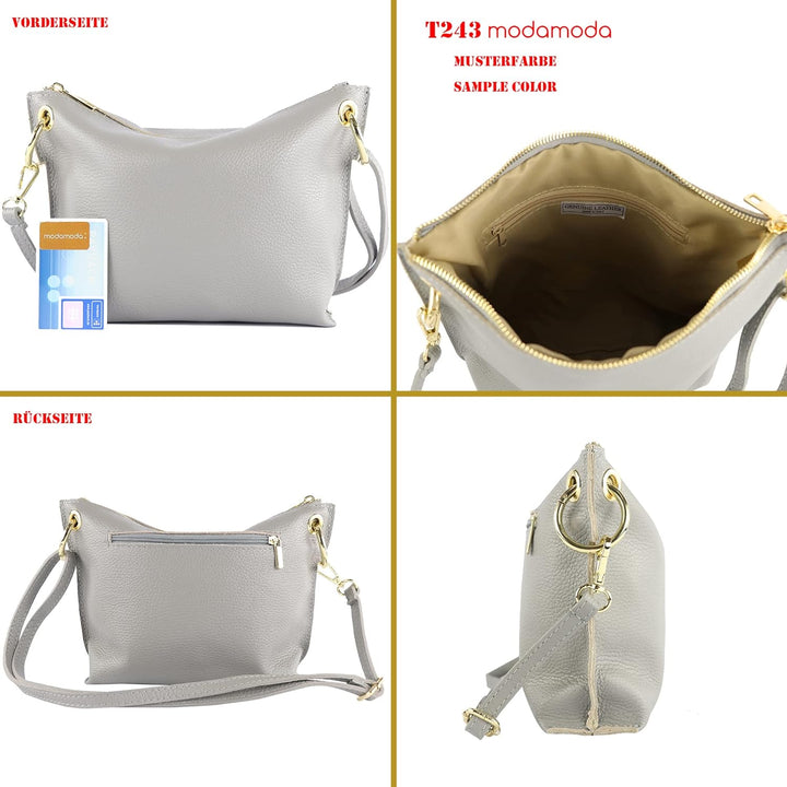 modamoda de - T243 - ital. Umhängetasche Klein Small aus Leder Altgold-metallic, Altgold-metallic