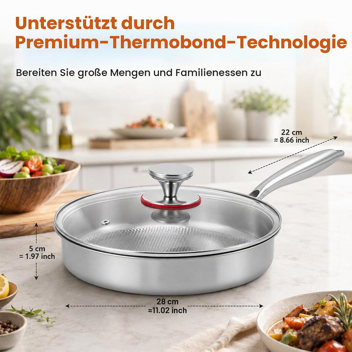 Titan Bratpfanne mit Deckel,Titanium Pan Uncoated, Pfannen aus Titan mit gehämmertem Muster zum Koch