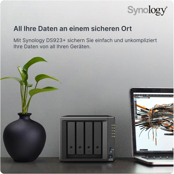 Synology DS923+ 4-Bay Diskstation NAS (AMD Ryzen™ 4 Threads R1600 Dual-Core 4GB Ram 2xRJ-45 1GbE LAN