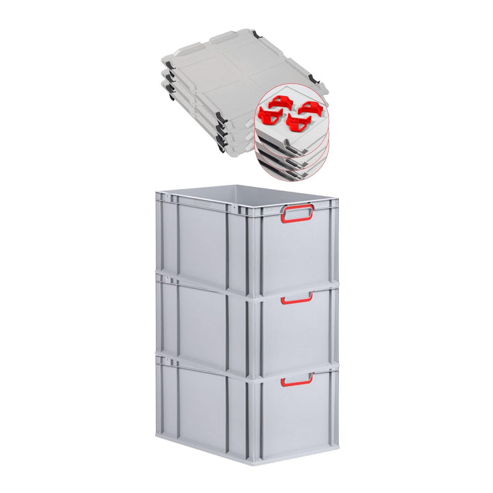 SuperSparSet 3x Eurobox NextGen Color mit Auflagedeckel & Schiebeschnappverschlüsse, HxBxT 32x40x60c