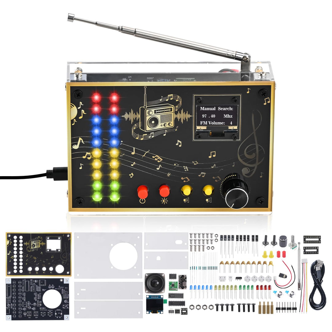 DIY FM Radio Lötbausatz, Elektronik Bausatz zum Löten mit OLED Display, LED Spektrum Anzeige, UKW 88