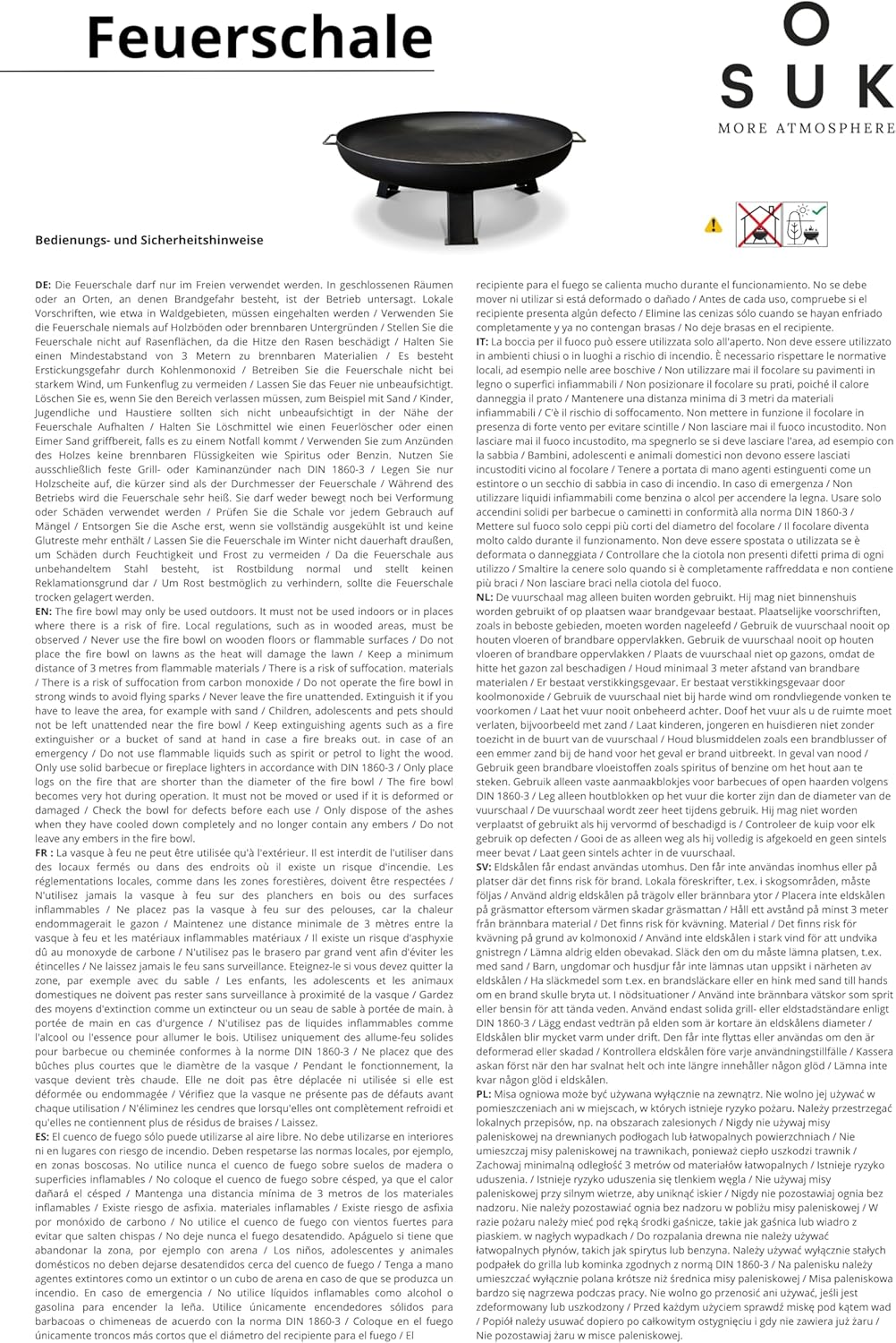 SOUK ONE Feuerschalen, Feuerschale Ø 60 cm Nizza Feuerstelle für den Garten, Terrasse und Balkon, Fe