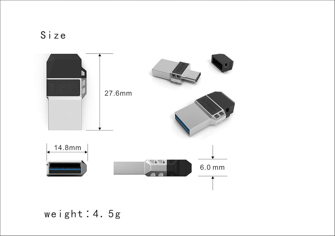 Mini USB C Stick Dual 64GB - 2 in 1 Funktion > USB 3.0 & Type C < Wasserdicht, Klein & Extrem Schnel