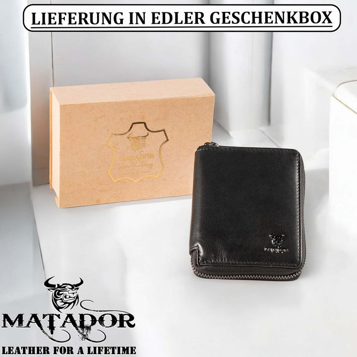 MATADOR® Granada Leder Geldbörse Herren mit Reissverschluss Schwarz TüV geprüfter RFID & NFC Schutz