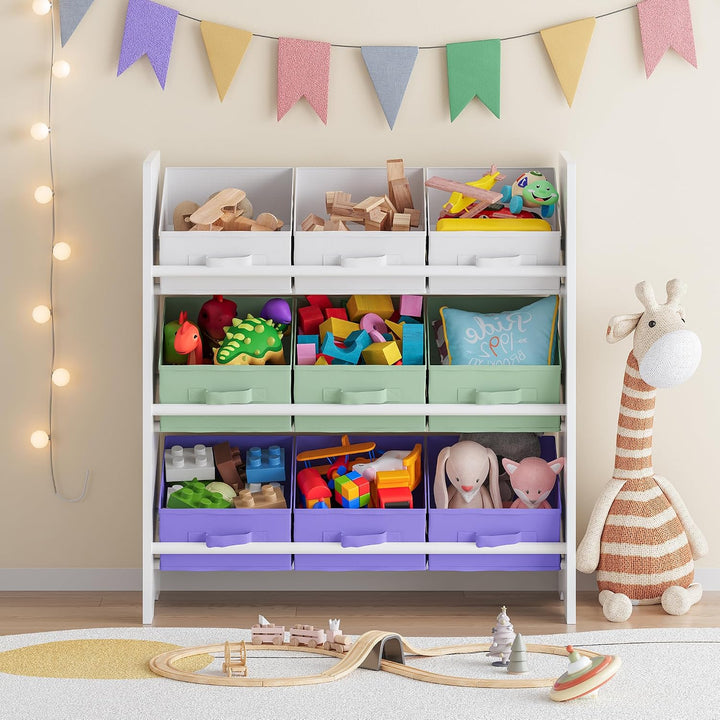 [en.casa] Kinderregal Boiro Kinderzimmerregal 60 x 62 x 30 cm stehend mit 9 Faltboxen Spielzeug Aufb