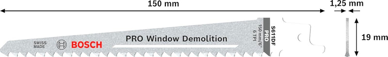Bosch Professional 25 Stück Säbelsägeblatt S 611 DF Heavy for Wood and Metal (Länge 150 mm, Zubehör