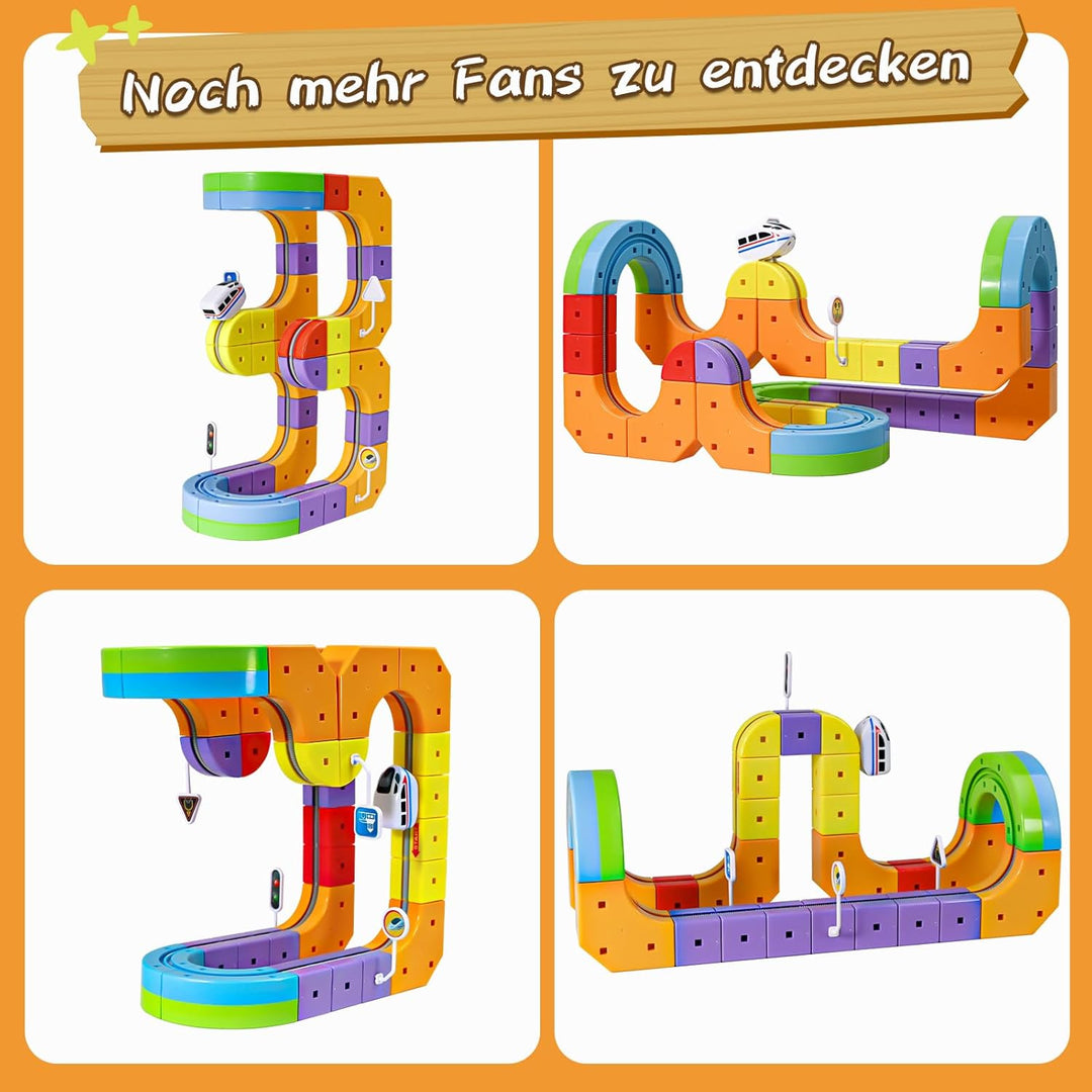 Cubix 3D Zug Set - Cube Track elektrische Kindereisenbahn mit Magic Rail System, STEM Spielzeugzug f