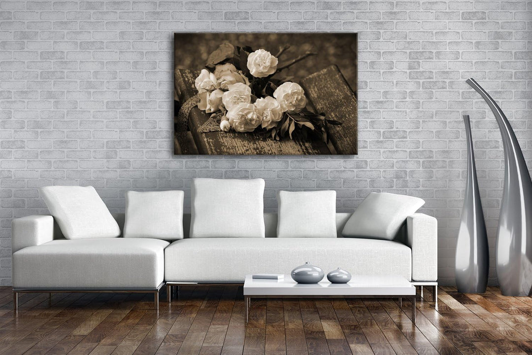 deyoli Rosafarbene Rosen Format: 80x60 Effekt: Sepia als Leinwandbild, Motiv fertig gerahmt auf Echt