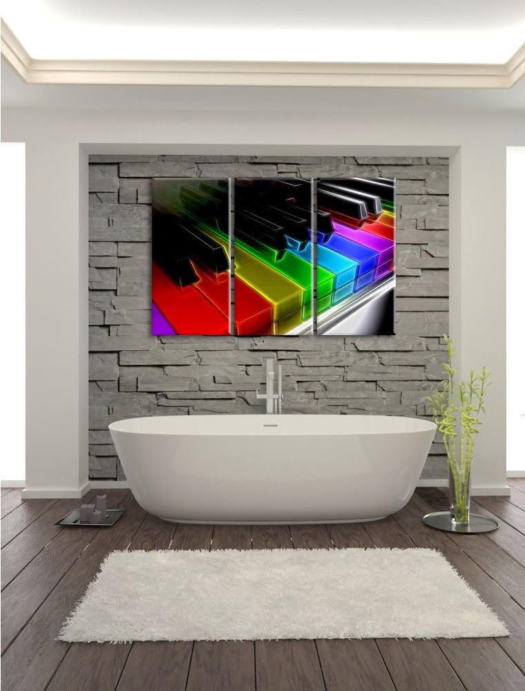 Pixxprint Piano Regenbogen Klaviertasten als Leinwandbild/Grösse: 3 Teilig (120x80 cm) cm/Wandbild/K
