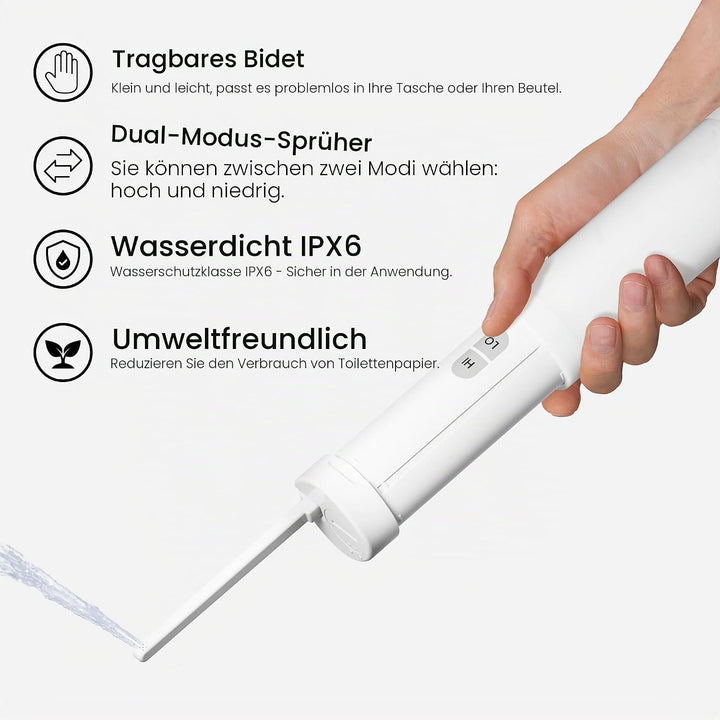 VOVO Go Tragbare Elektrische Reisebidet – 2 Einstellbare Druckstufen, Kompaktes Handbidet, Ideal Für