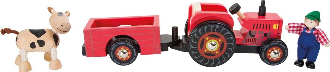 small foot Traktor mit Anhänger „Bauernhof“ aus Holz, mit Biegepuppen, Bauer und Kuh, ab 3 Jahren, 1