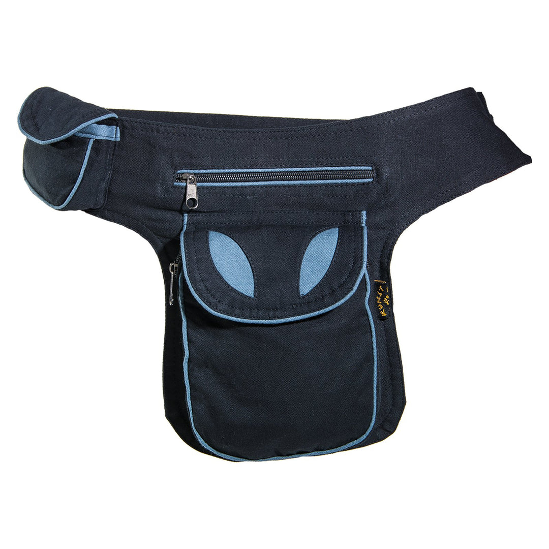 KUNST UND MAGIE Goa Schulter-Bauchtasche Gürteltasche Hippie Psy, Farbe:Schwarz/Grau Schwarz / Grau,