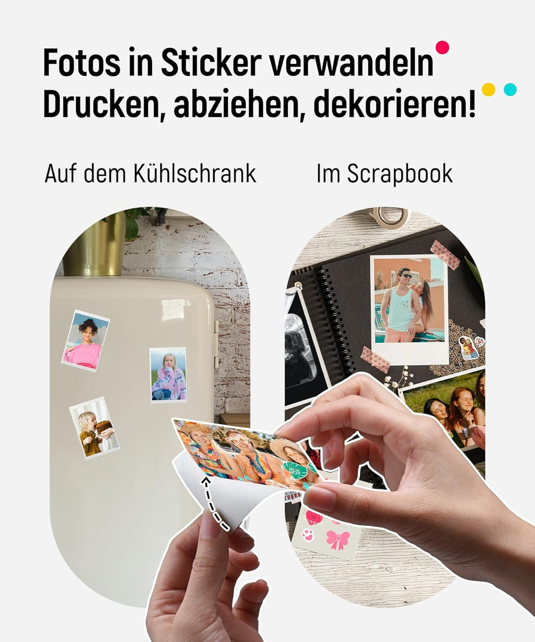 Liene Mini Fotodrucker für Smartphone(5x7,6cm) - mit 50 Blatt Zink-Fotopapier mit Kleberückseite, 30