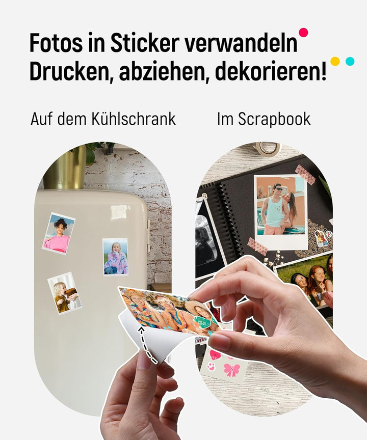 Liene Pearl K100 Fotodrucker Smartphone, Tragbarer Sofortbilddrucker mit 50 Zink-Klebepapier, Blueto